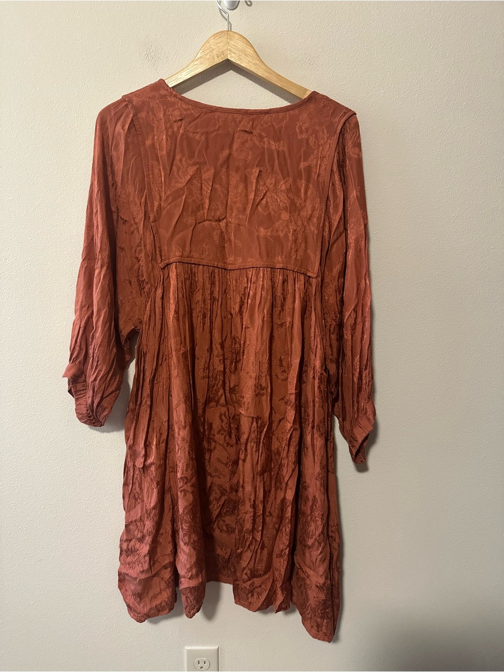 Natural life boho flowy indie rust color fall oversized tunic dress beaded XL - Picture 3 of 7